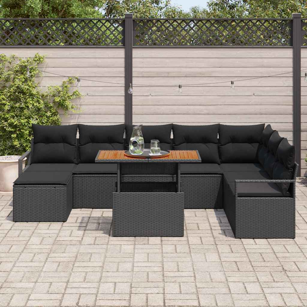 Garten-Sofa-Set mit Kissen 9 pcs Schwarz und Braun
