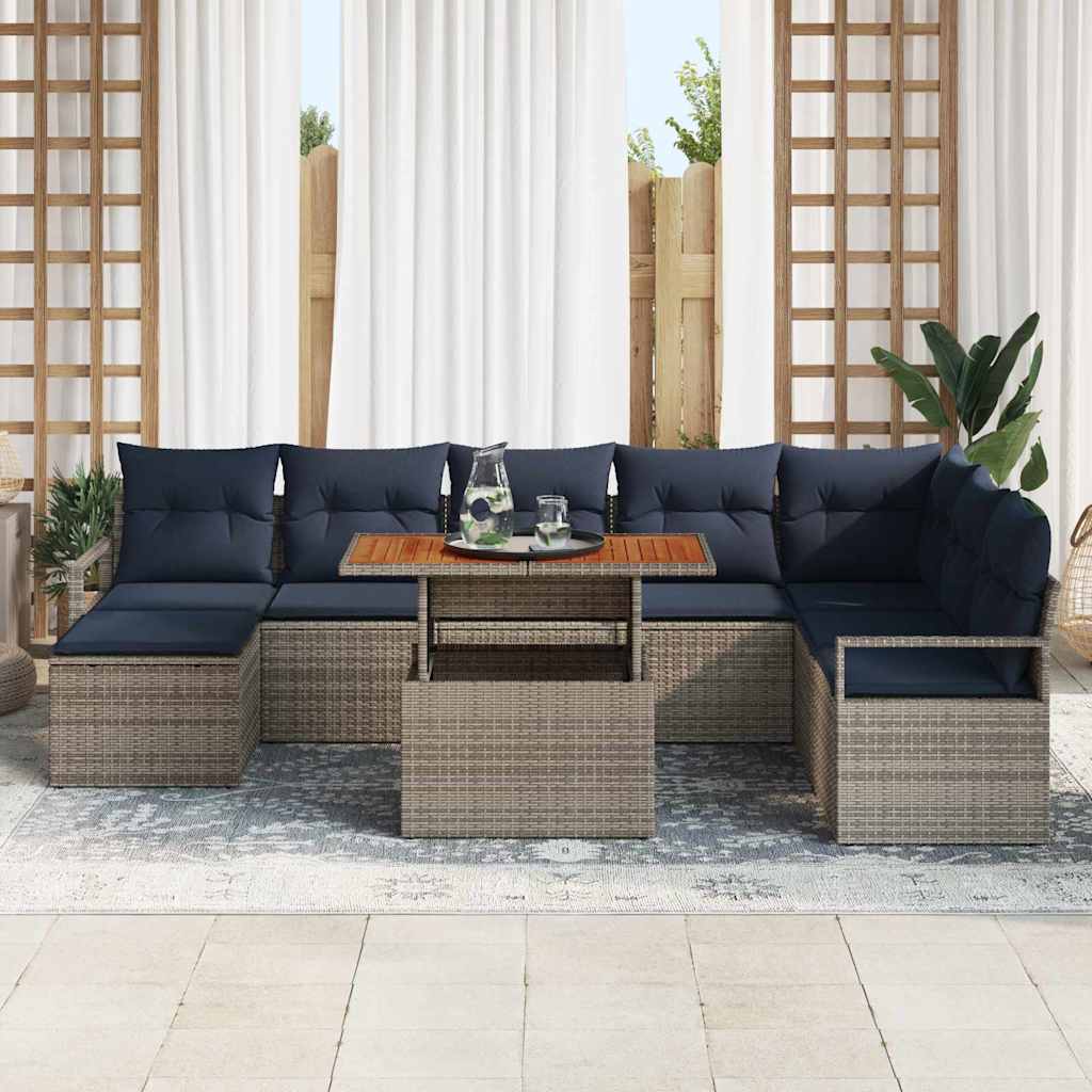 Garten Essgruppe mit Kissen 9 pcs Grau und Marineblau