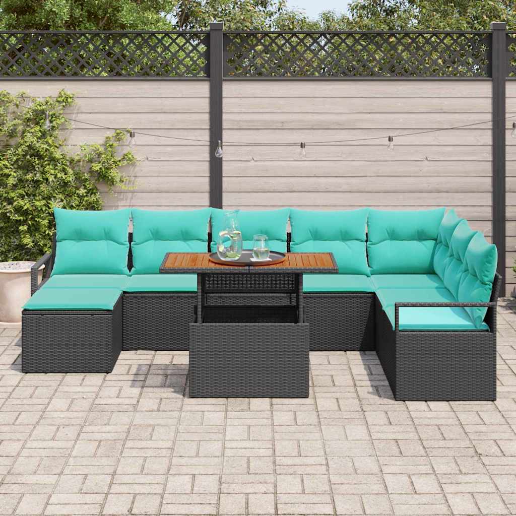 Garten Essgruppe mit Kissen 9 pcs Schwarz und Teal