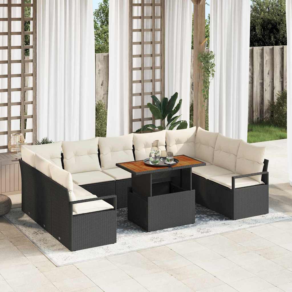 Garten-Sofa-Set mit Kissen 10 pcs Schwarz und Creme