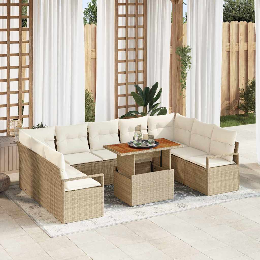 Garten-Sofa-Set mit Kissen 10 pcs Beige und Creme