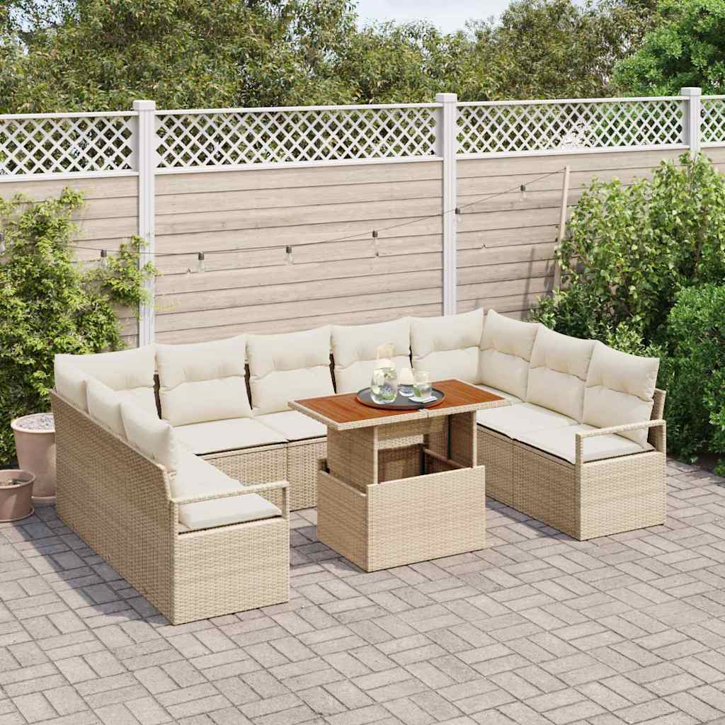 Garten-Sofa-Set mit Kissen 10 pcs Beige und Creme