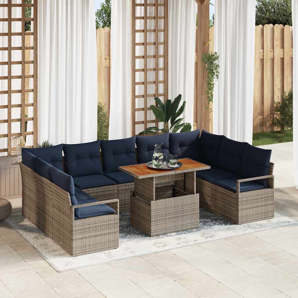 Garten-Sofa-Set mit Kissen 10 pcs Grau und Marineblau