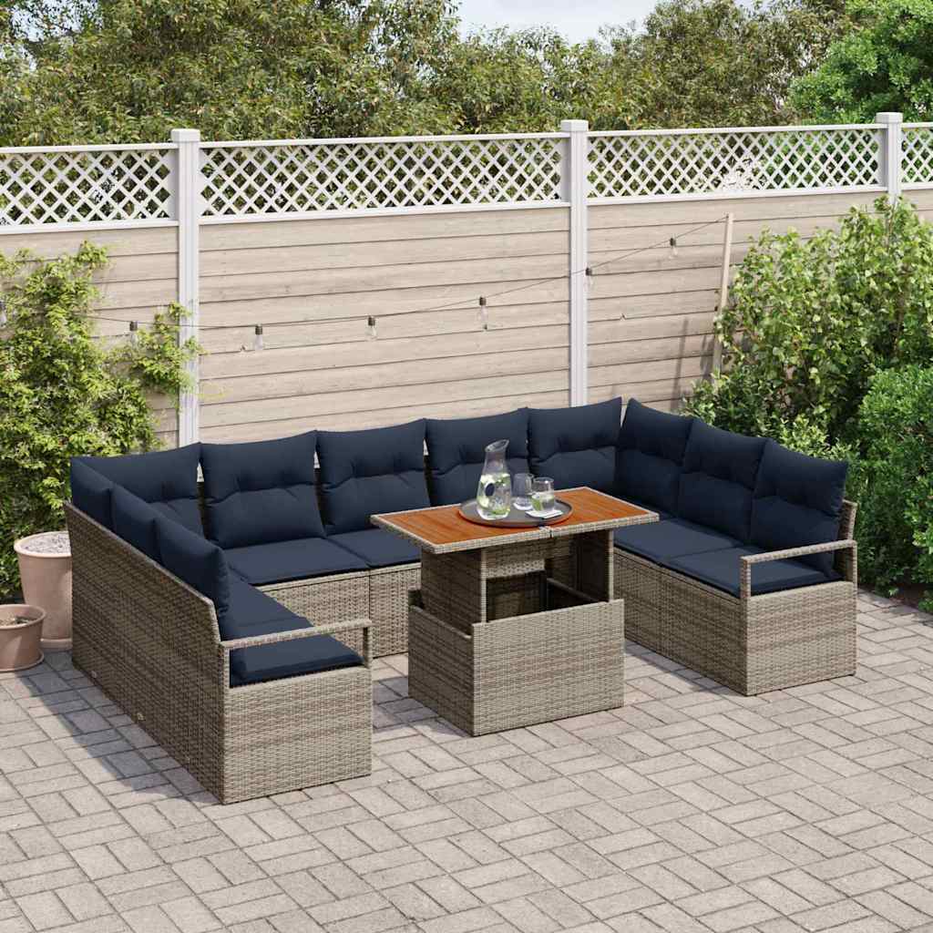 Garten-Sofa-Set mit Kissen 10 pcs Grau und Marineblau