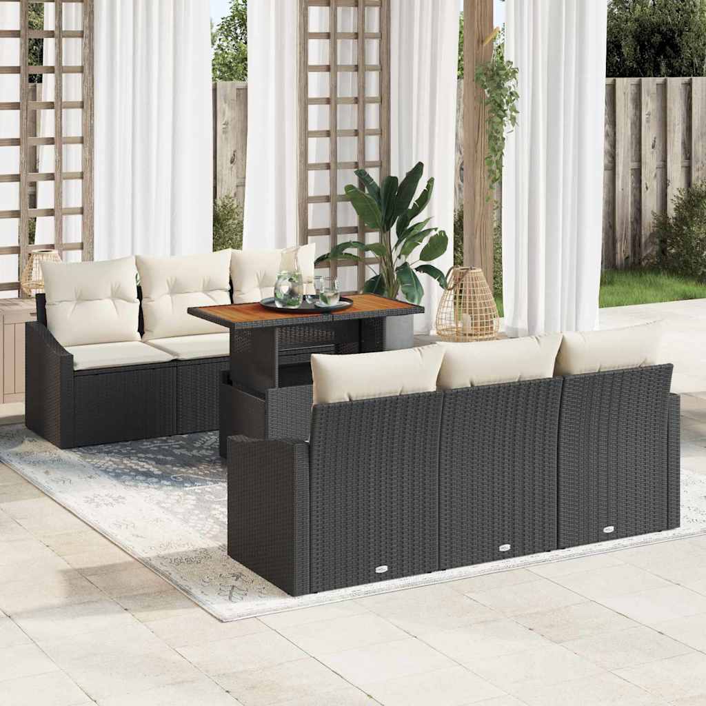 Garten-Sofa-Set mit Kissen mit Kissen 7 pcs Schwarz und Creme