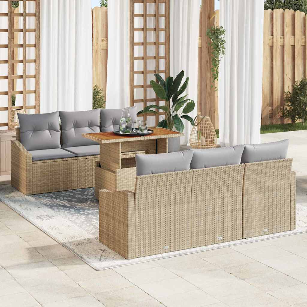 Garten-Sofa-Set mit Kissen mit Kissen 7 pcs Beige und Grau