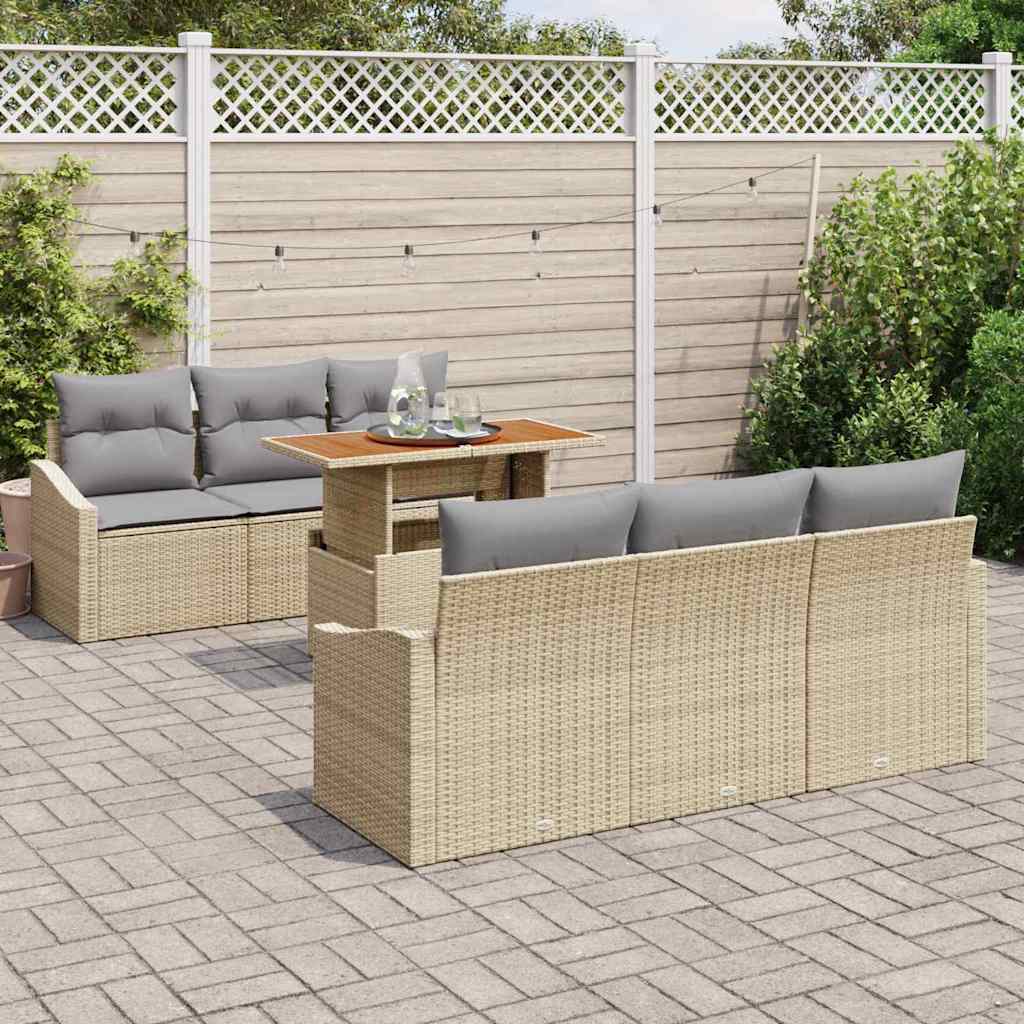 Garten-Sofa-Set mit Kissen mit Kissen 7 pcs Beige und Grau