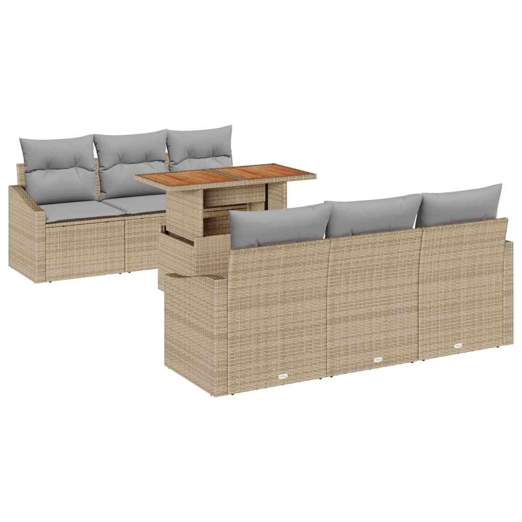 Garten-Sofa-Set mit Kissen mit Kissen 7 pcs Beige und Grau