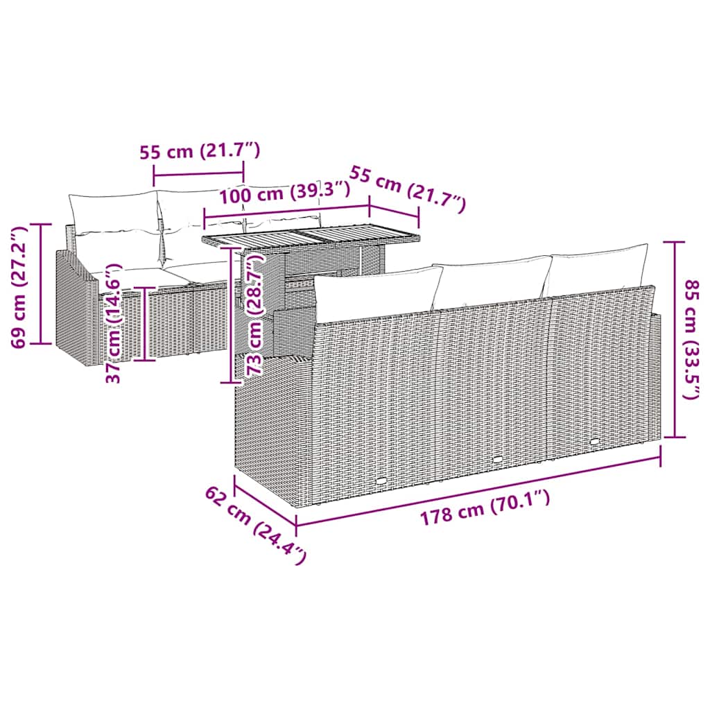 Gartensofa-set 7 Stk. Beige und Creme