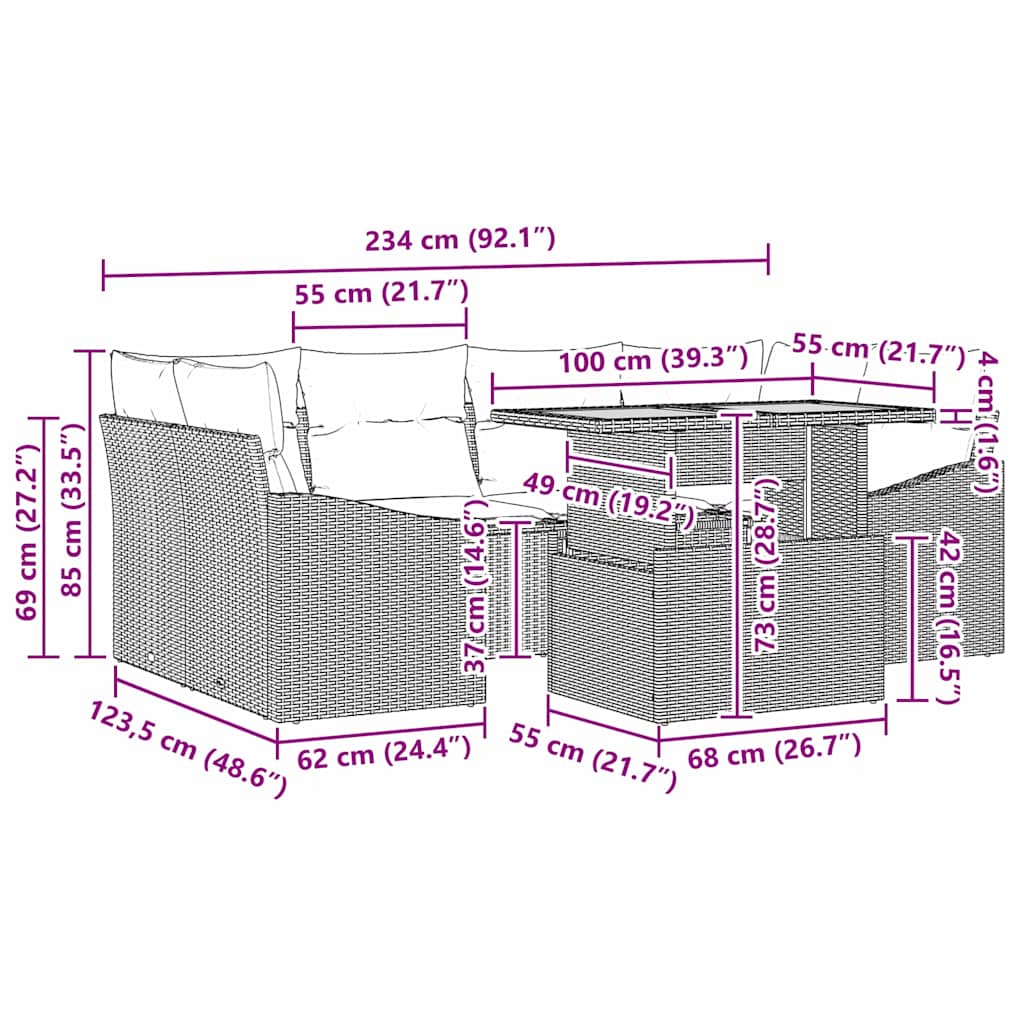 Gartensofa-set 7 Stk. Beige und Creme
