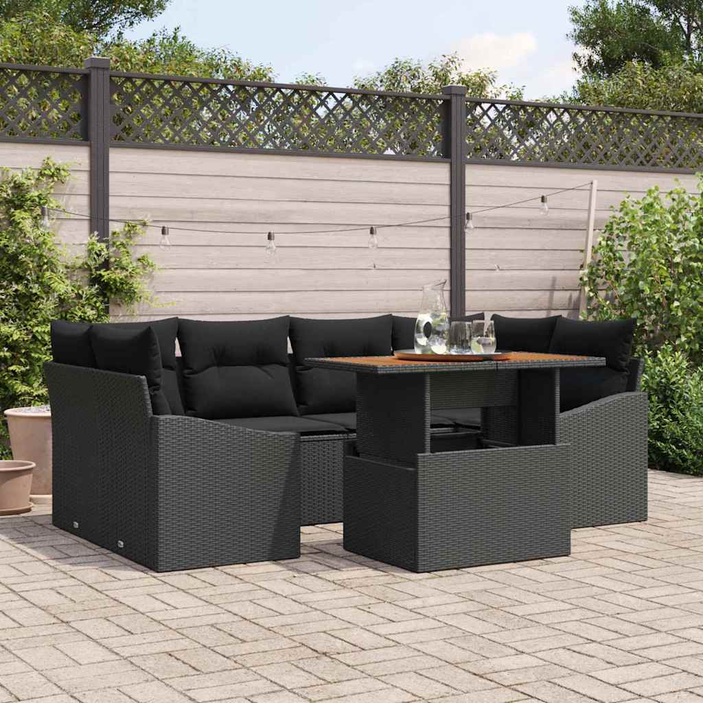 Garten Essgruppe mit Kissen 7 pcs Schwarz und Braun