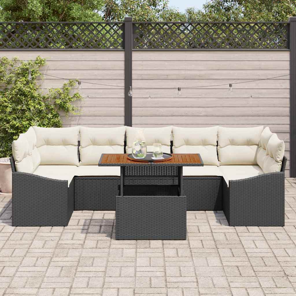 Garten Essgruppe mit Kissen 8 pcs Schwarz und Creme
