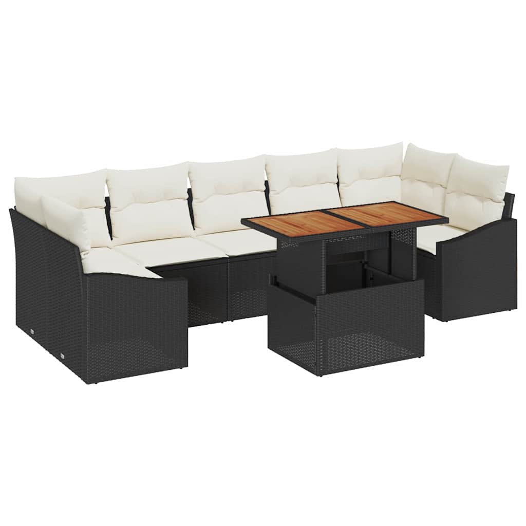 Garten Essgruppe mit Kissen 8 pcs Schwarz und Creme