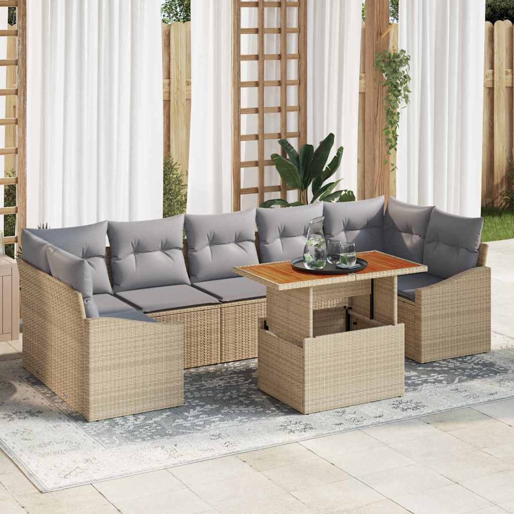 Garten Essgruppe mit Kissen 8 pcs Beige und Grau