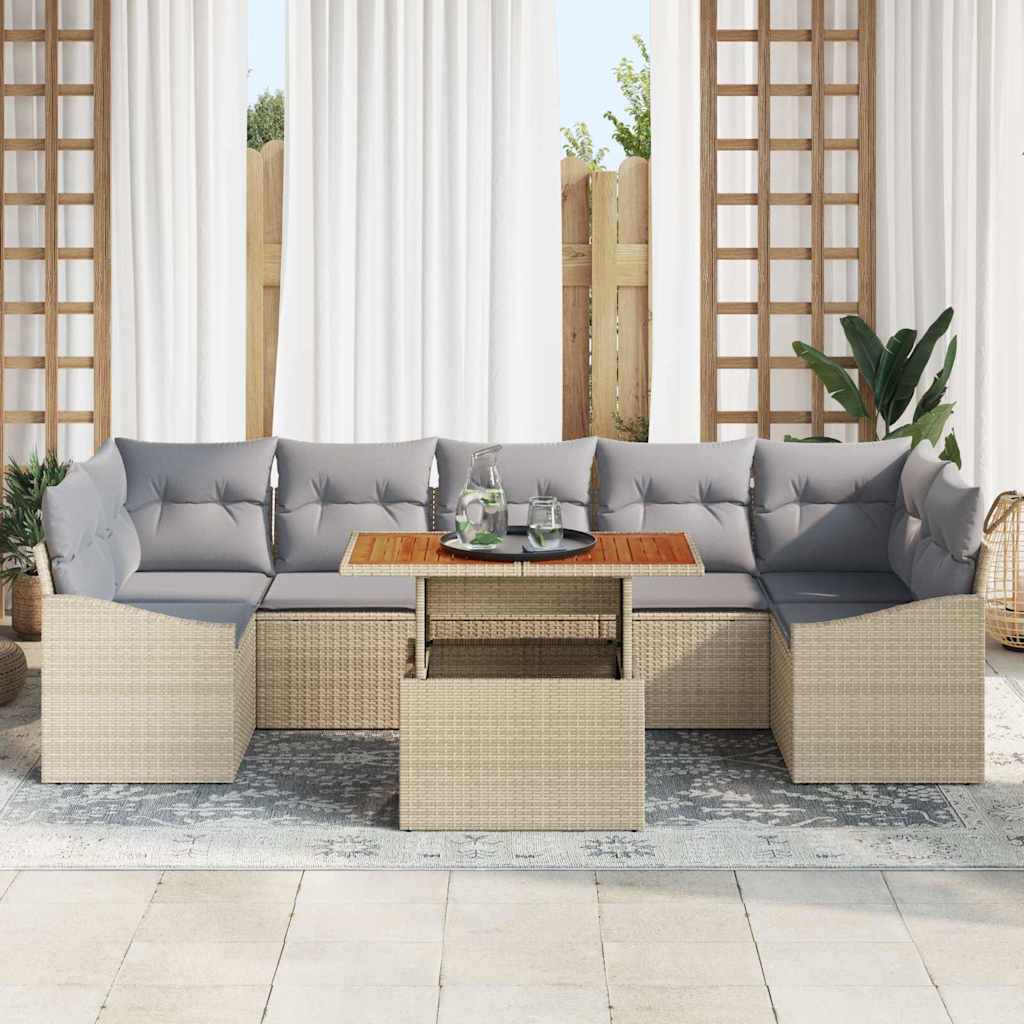 Garten Essgruppe mit Kissen 8 pcs Beige und Grau