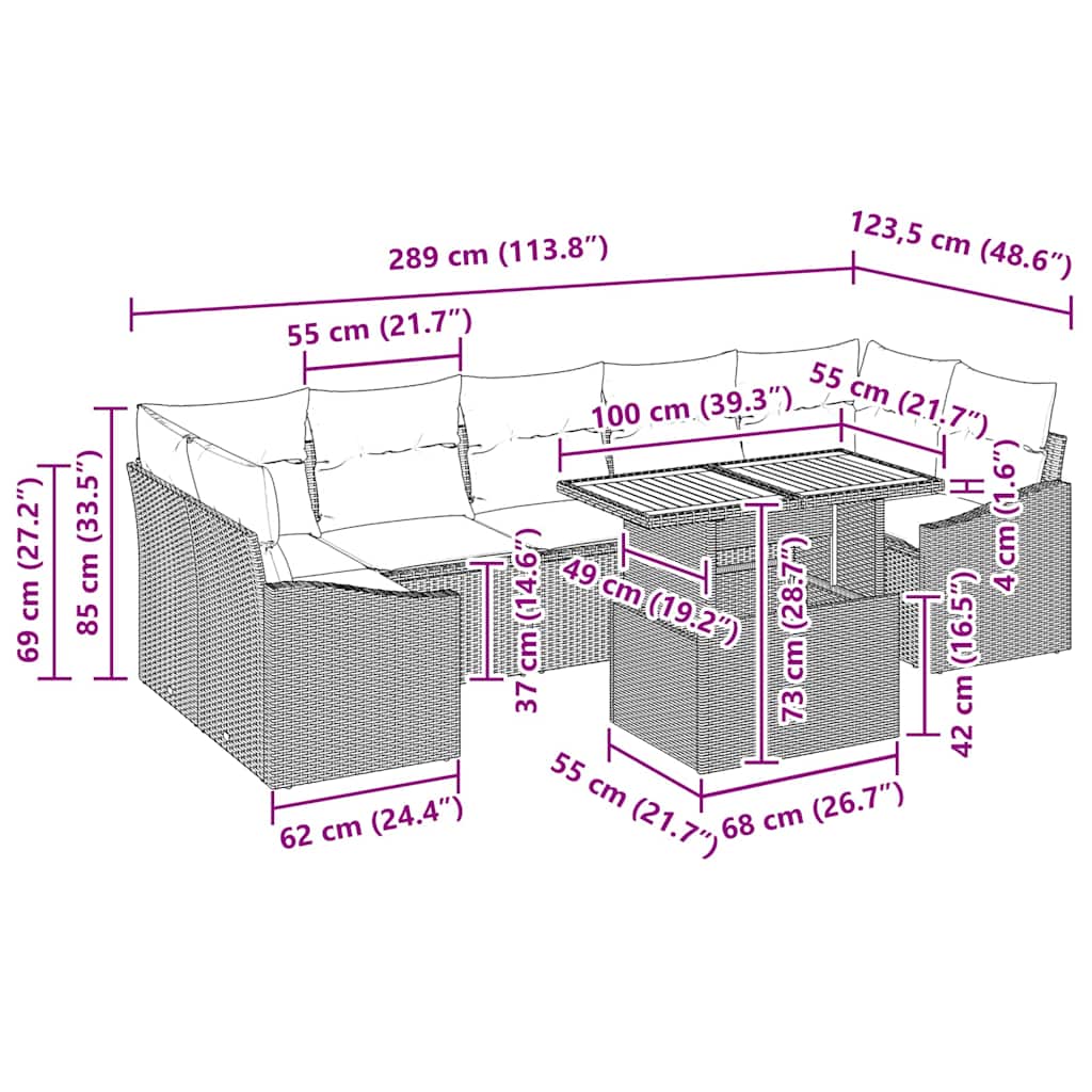 Garten Essgruppe mit Kissen 8 pcs Beige und Grau