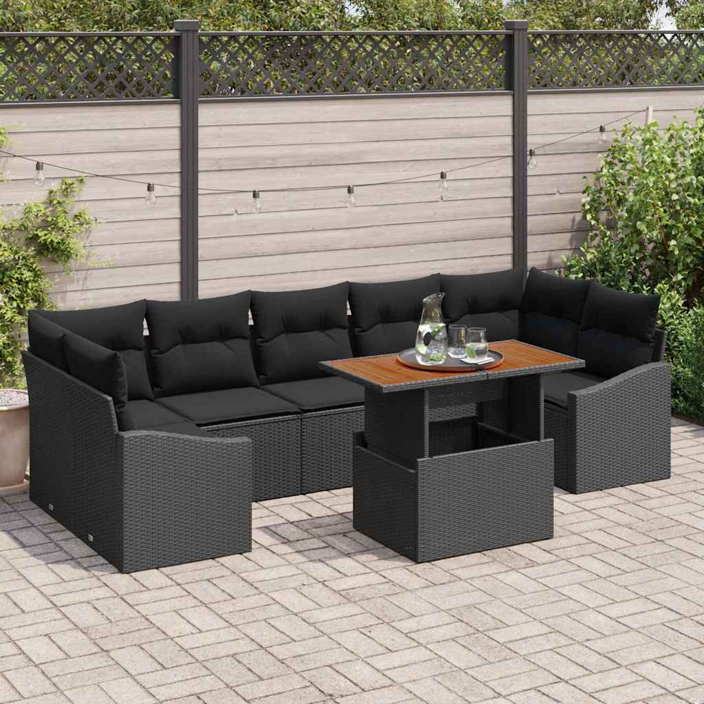 Garten Essgruppe mit Kissen 8 pcs Schwarz und Braun