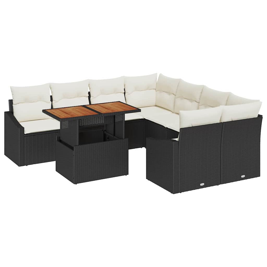 Garten Essgruppe mit Kissen 9 pcs Schwarz und Creme