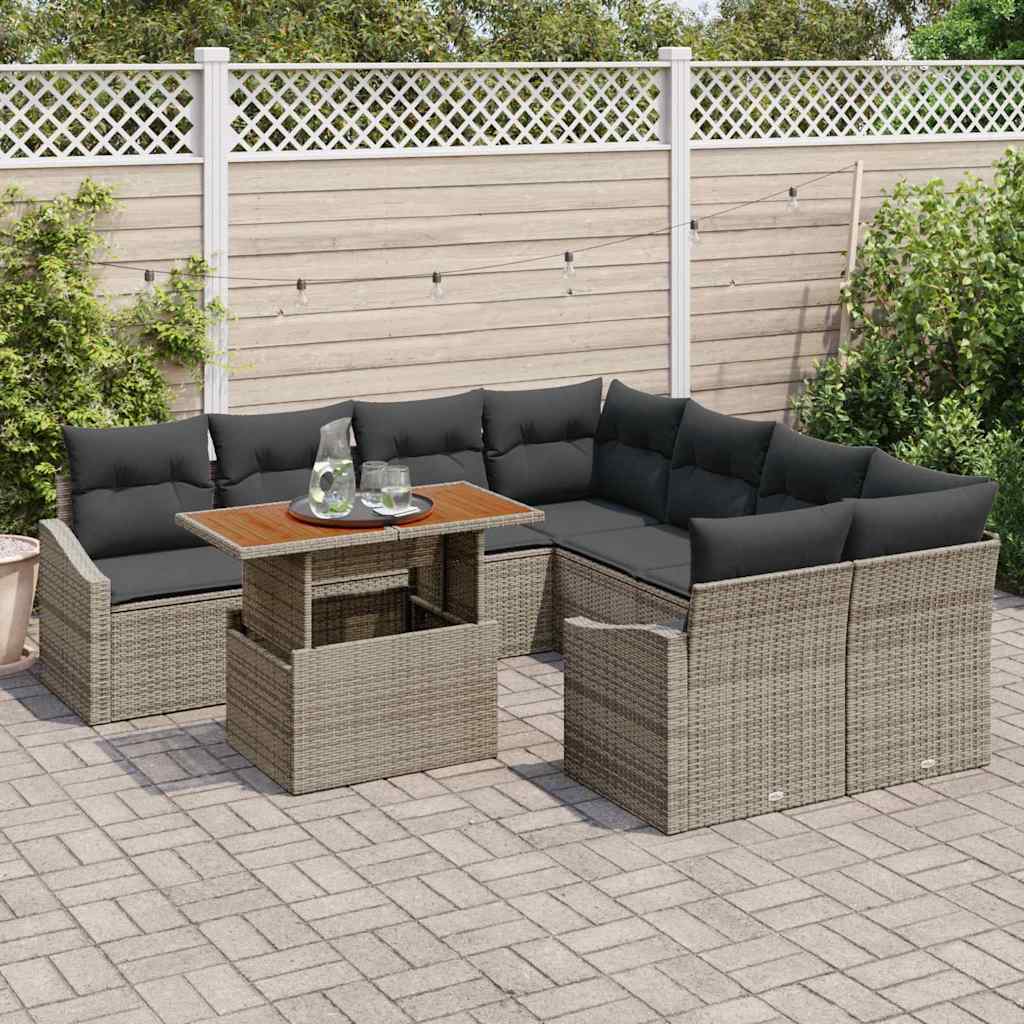 Garten Essgruppe mit Kissen 9 pcs Grau und Braun