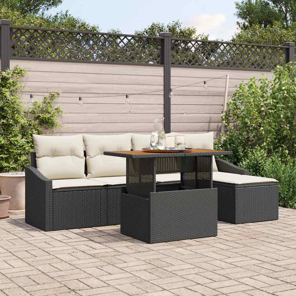 Garten Essgruppe mit Kissen 6 pcs Schwarz und Creme