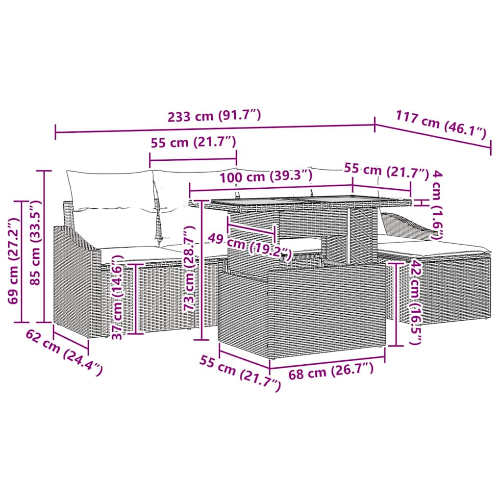 Gartensofa-set 6 pcs Beige und Creme