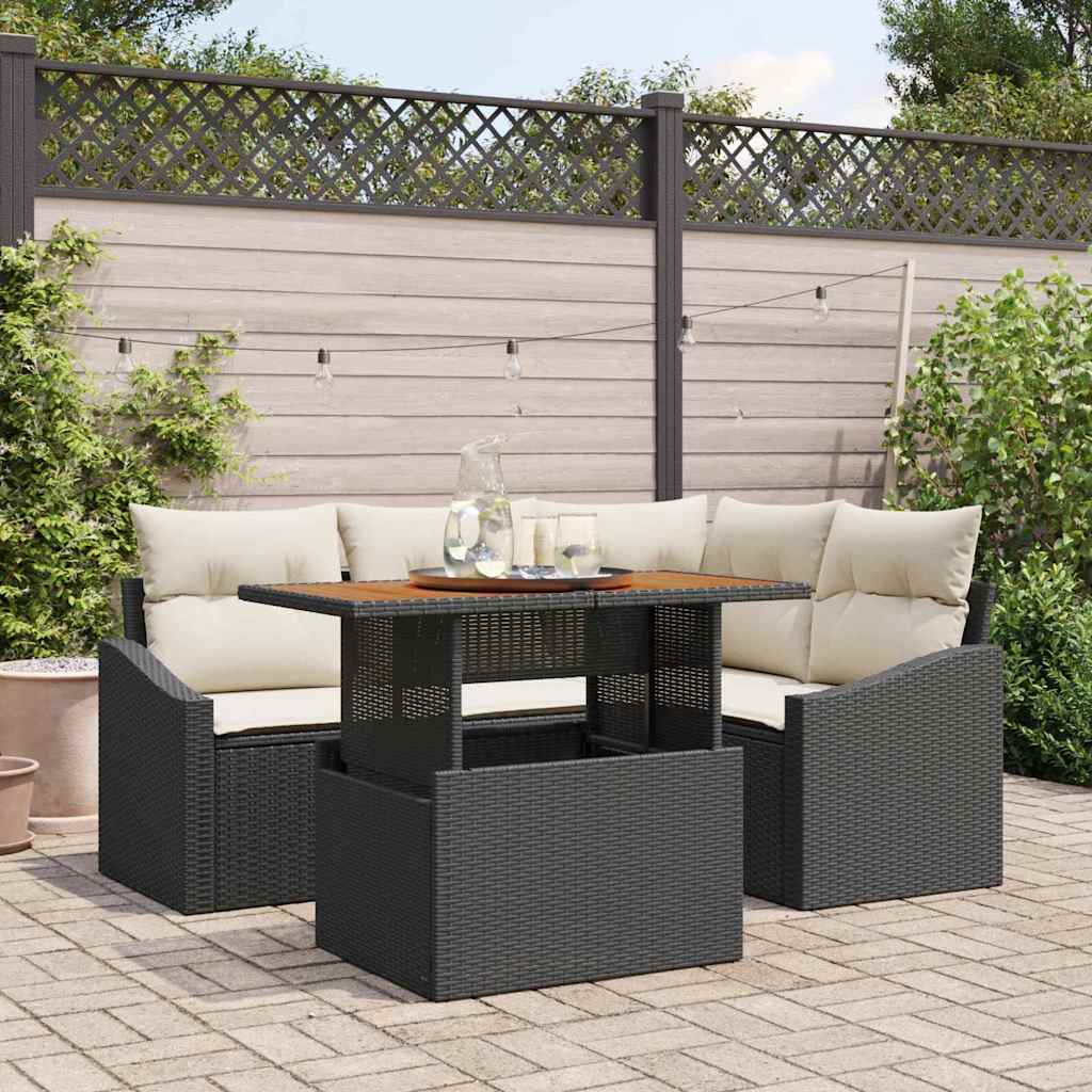 Garten Essgruppe mit Kissen 5 pcs Schwarz und Creme