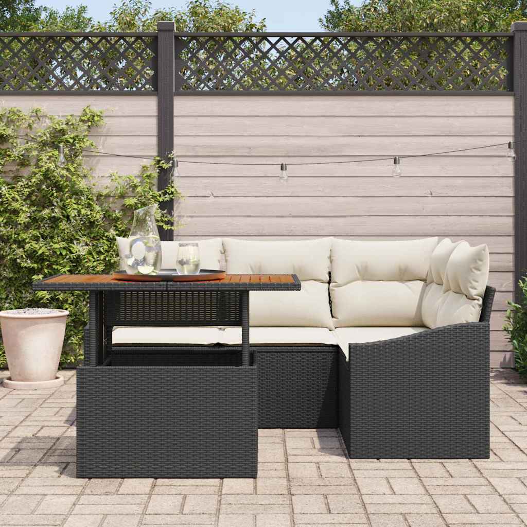 Garten Essgruppe mit Kissen 5 pcs Schwarz und Creme