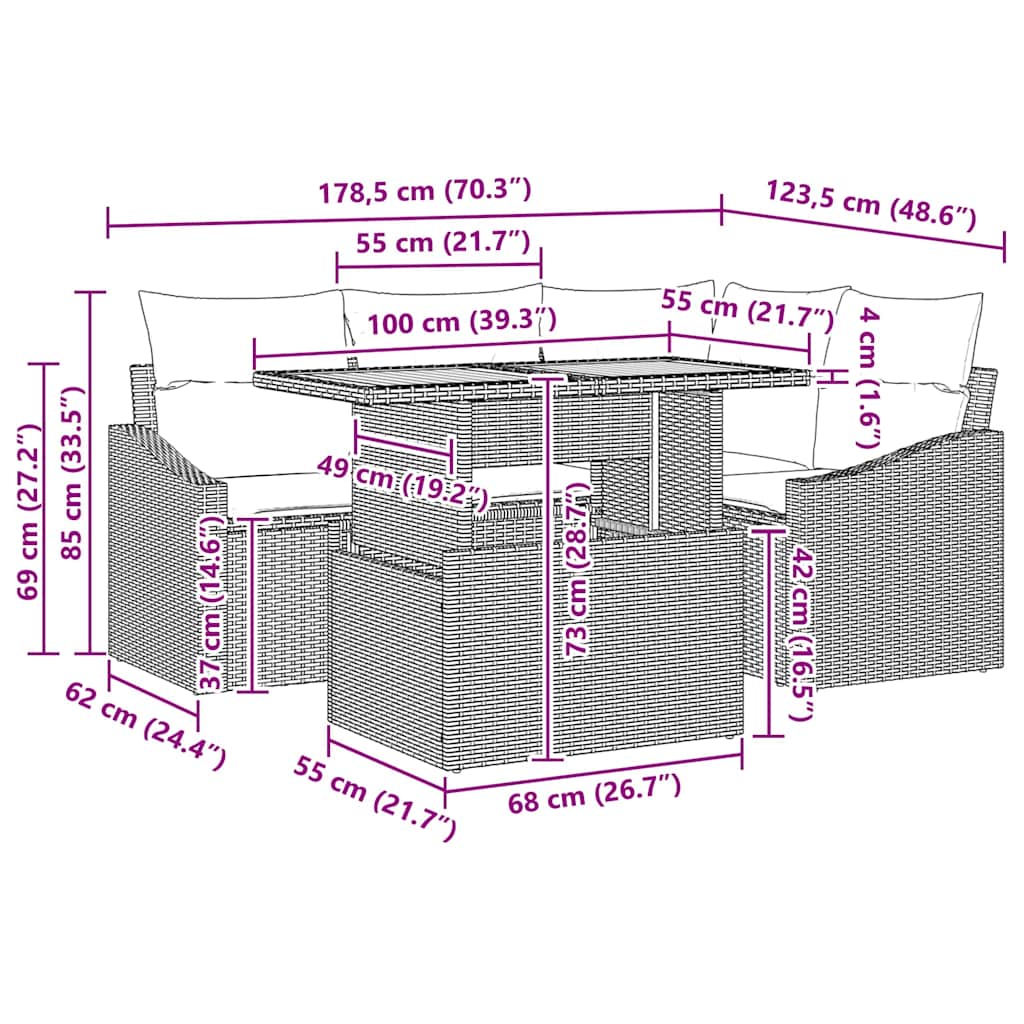 Garten Essgruppe mit Kissen 5 pcs Schwarz und Braun