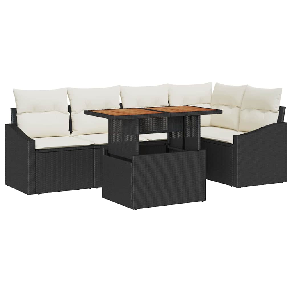 Garten Essgruppe mit Kissen 6 pcs Schwarz und Creme