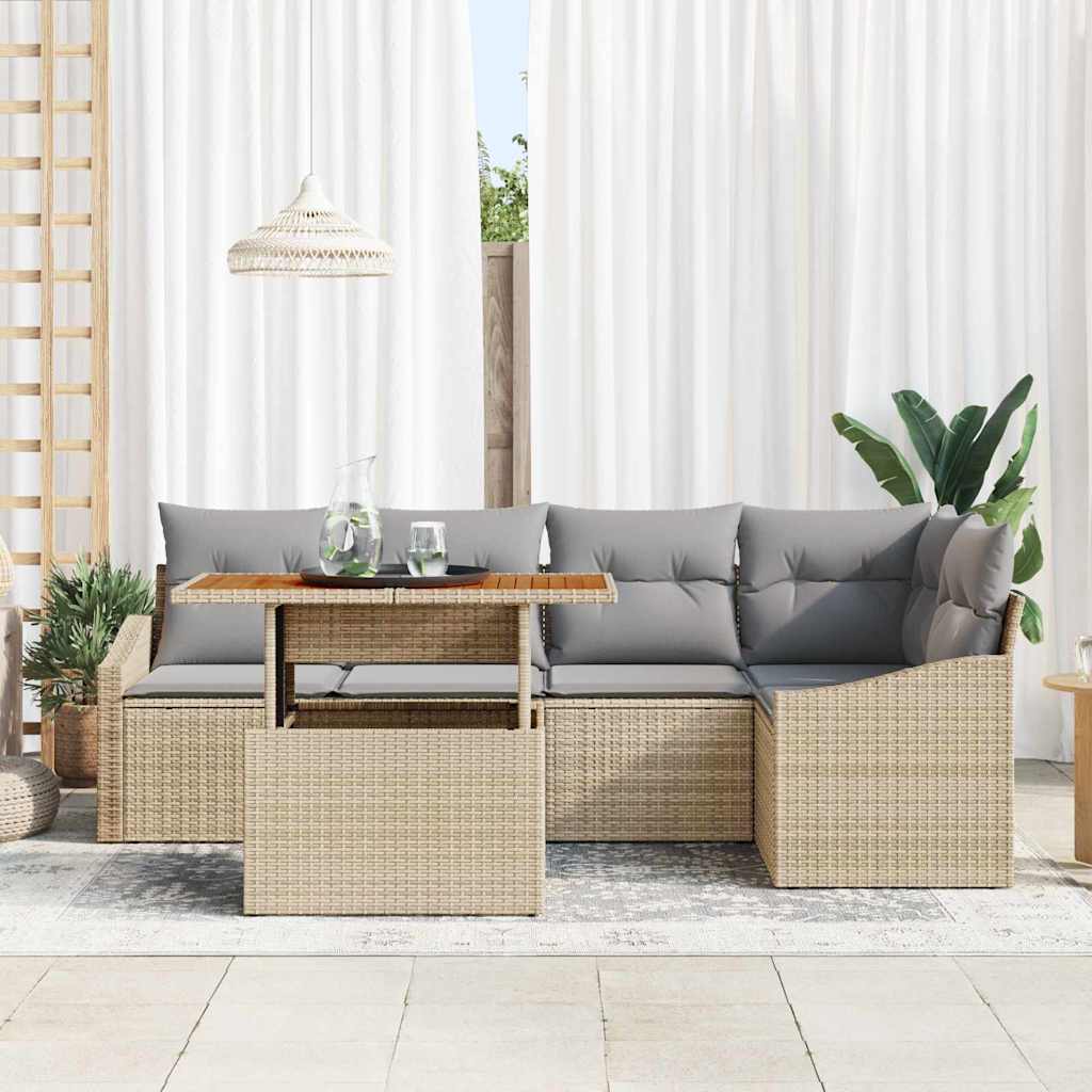 Garten Essgruppe mit Kissen 6 pcs Beige und Grau