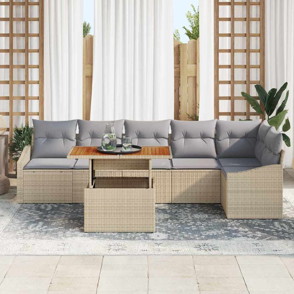 Garten Essgruppe mit Kissen 7 pcs Beige und Grau