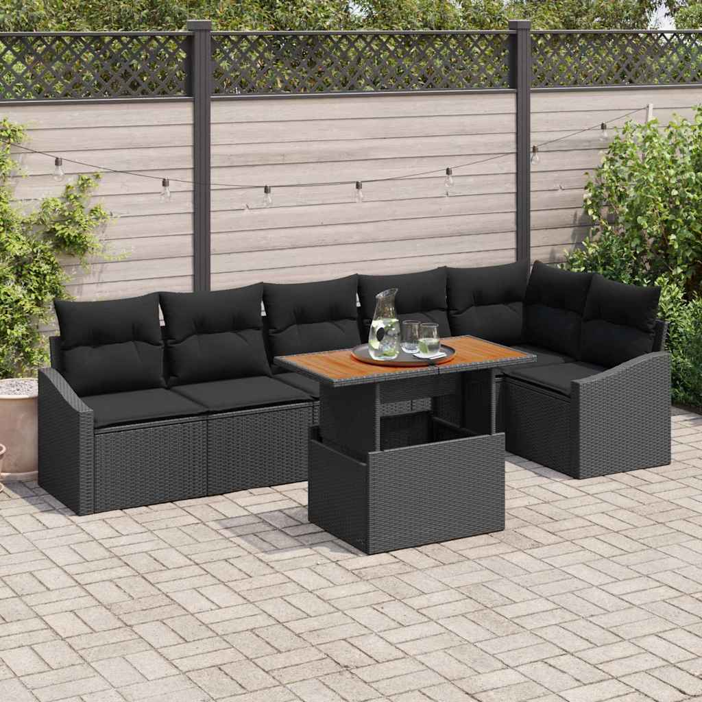 Garten Essgruppe mit Kissen 7 pcs Schwarz und Braun