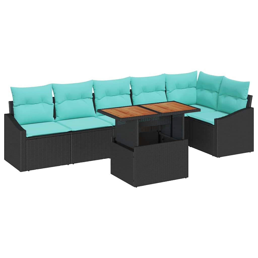 Garten Essgruppe mit Kissen 7 pcs Schwarz und Teal