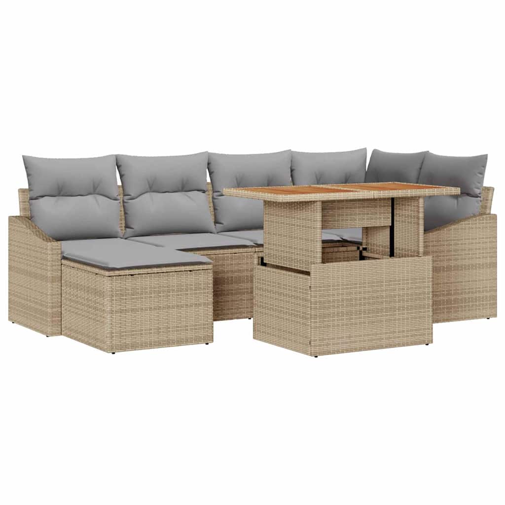 Garten Essgruppe mit Kissen 7 pcs Beige und Grau