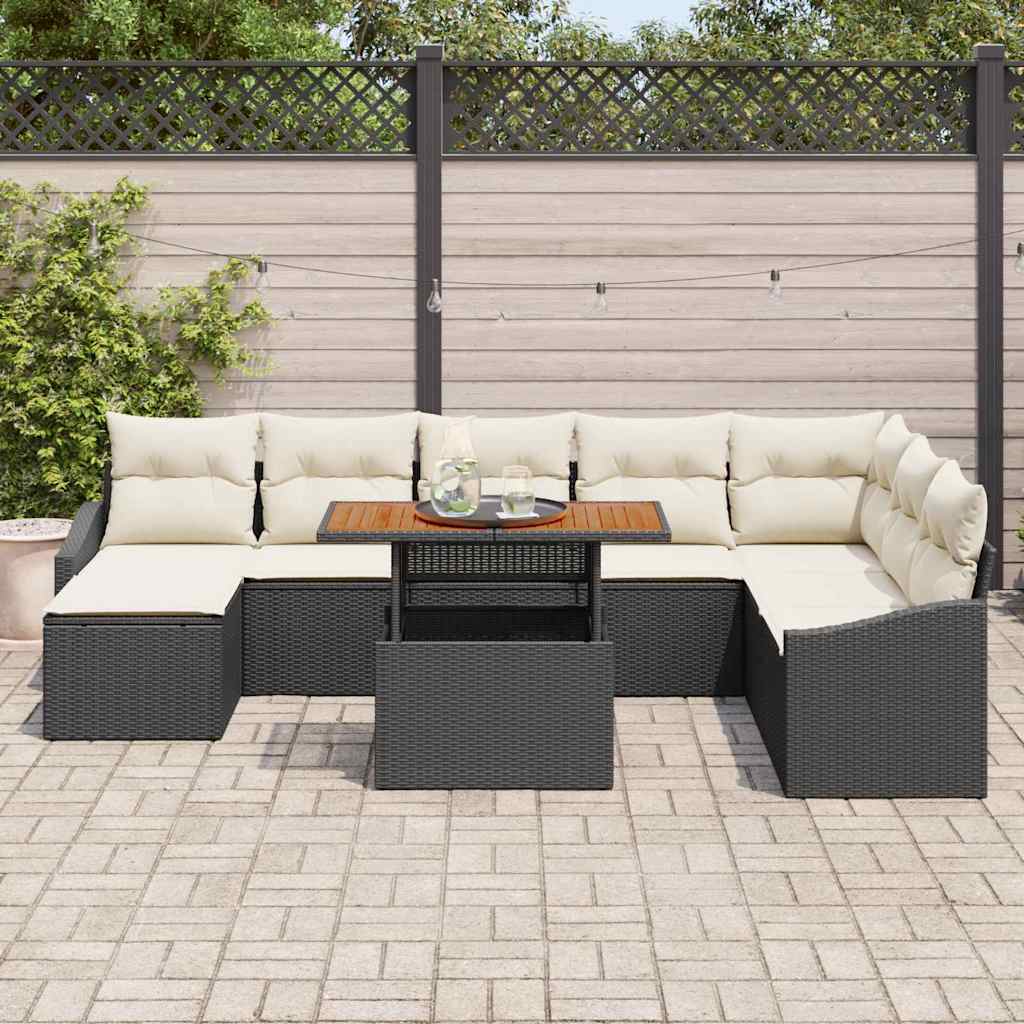 Garten Essgruppe mit Kissen 9 pcs Schwarz und Creme