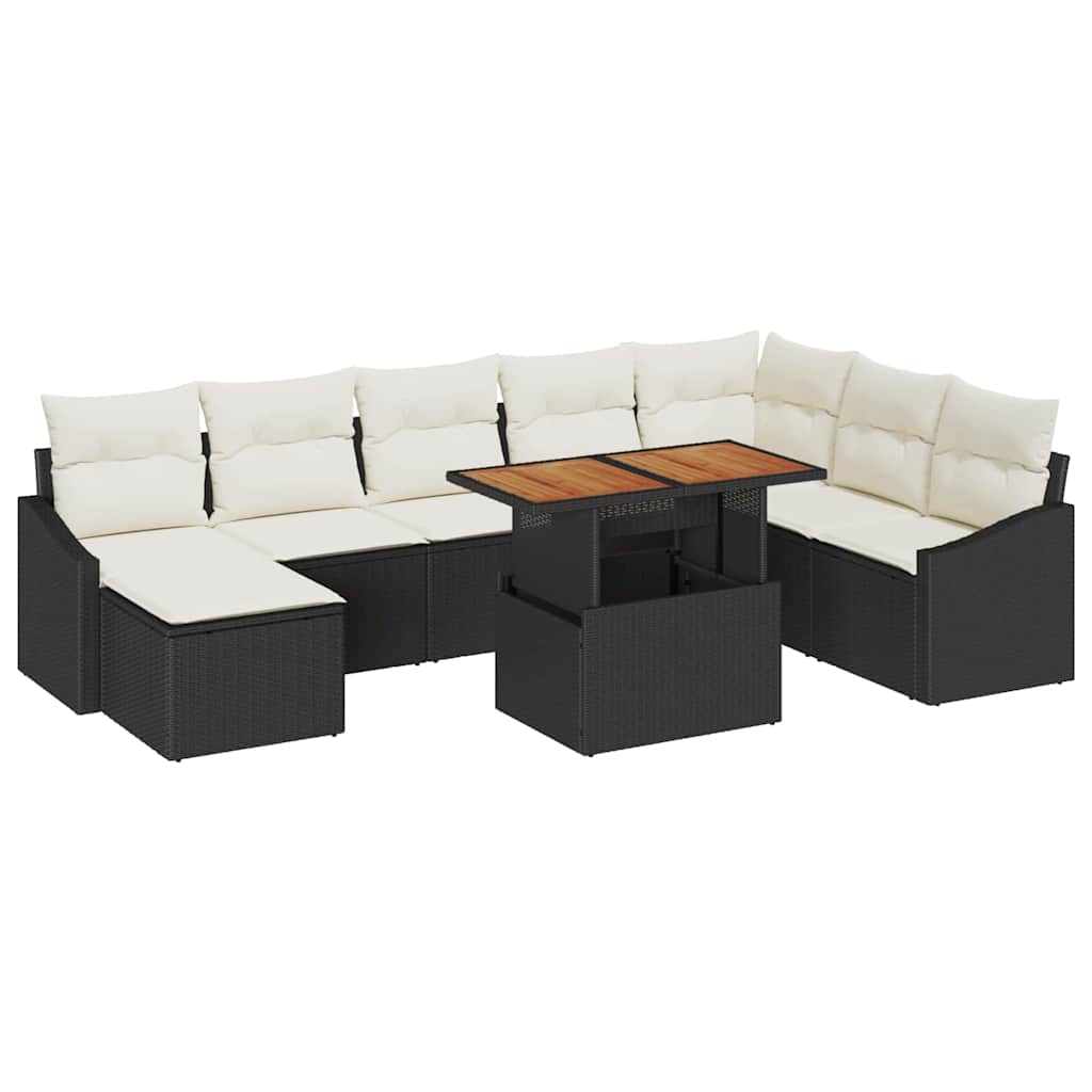 Garten Essgruppe mit Kissen 9 pcs Schwarz und Creme