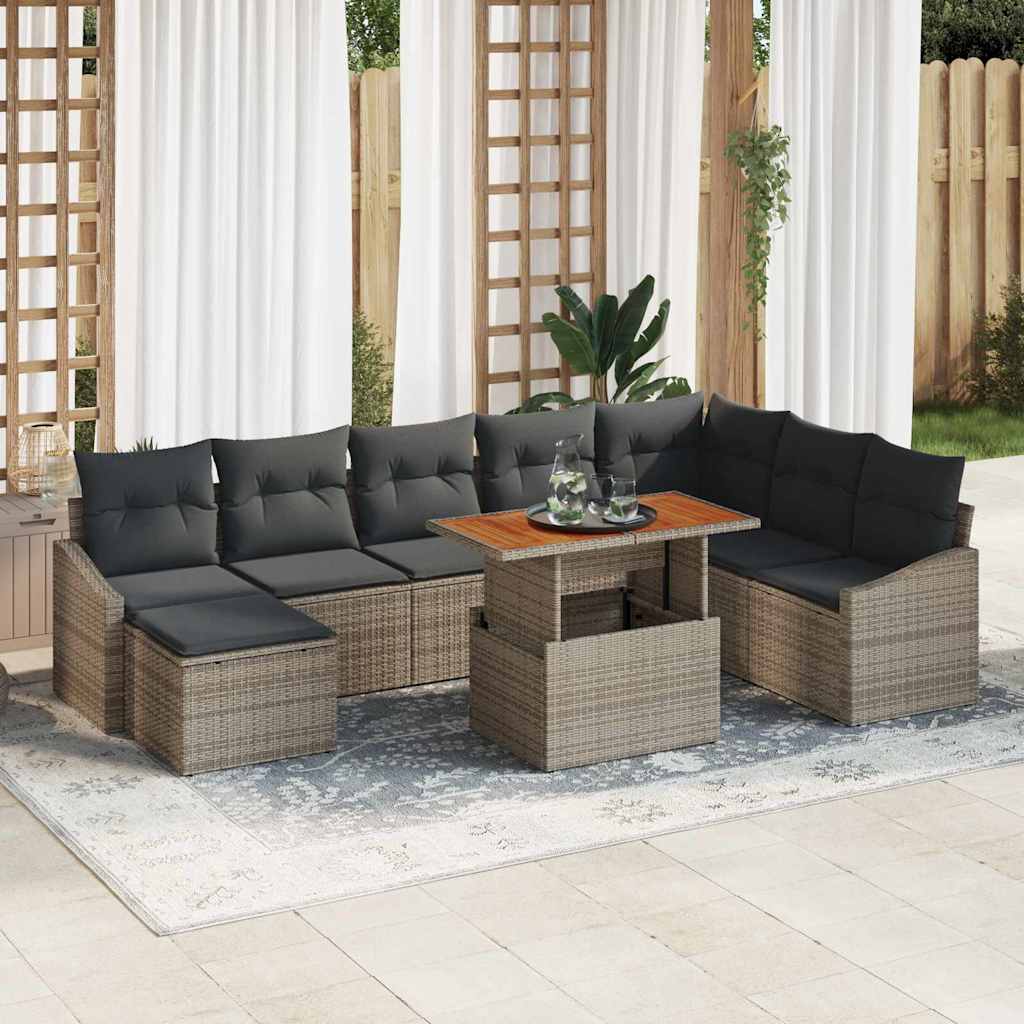 Garten Essgruppe mit Kissen 9 pcs Grau und Braun