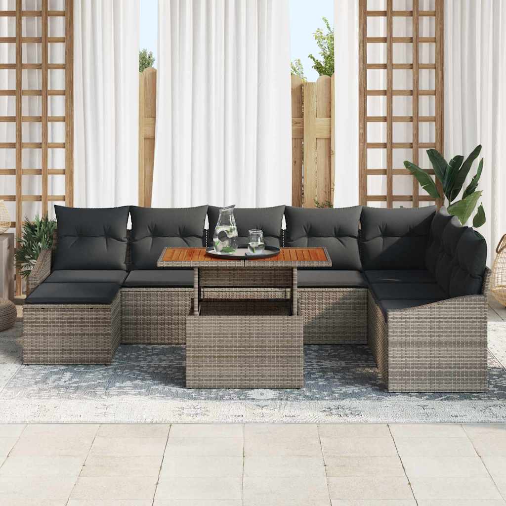 Garten Essgruppe mit Kissen 9 pcs Grau und Braun