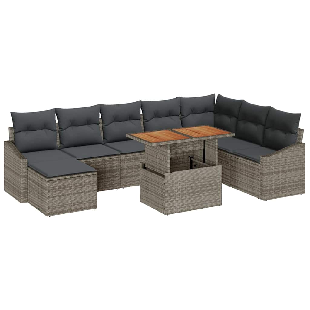 Garten Essgruppe mit Kissen 9 pcs Grau und Braun
