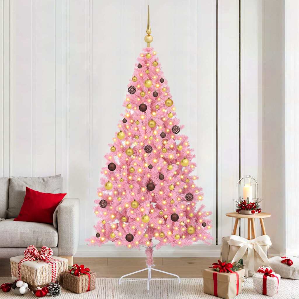 Künstlicher vorbeleuchteter Weihnachtsbaum Rosa 210 cm PVC