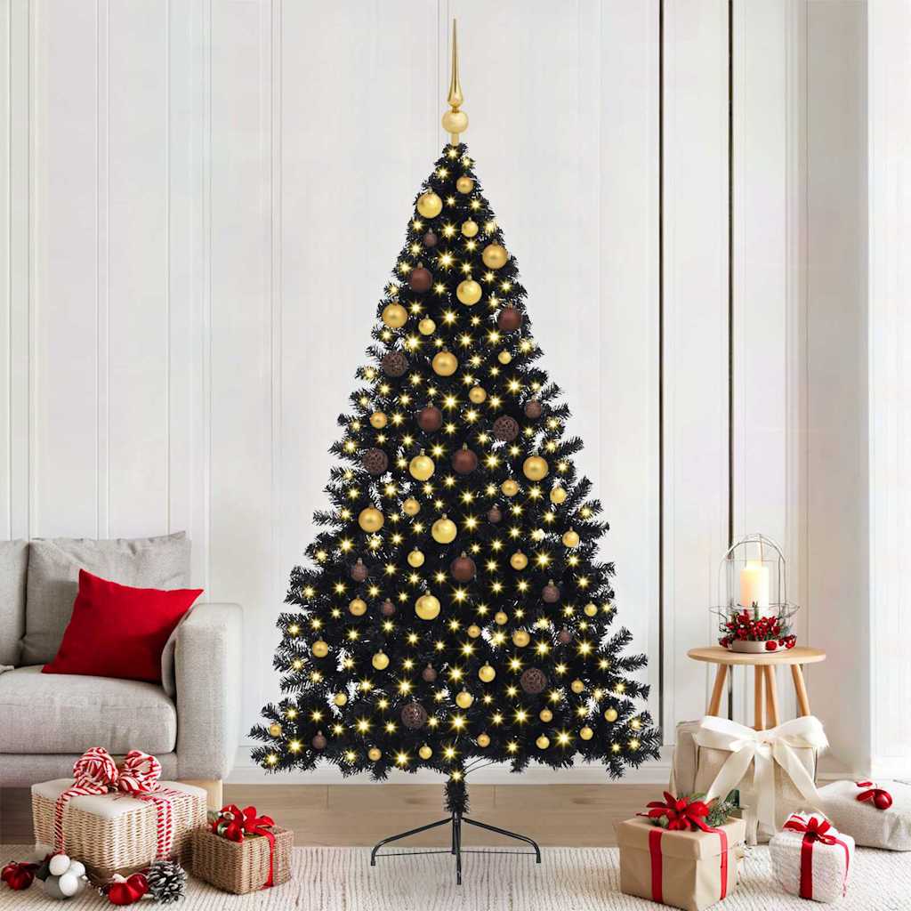 Künstlicher vorbeleuchteter Weihnachtsbaum Schwarz 210 cm PVC