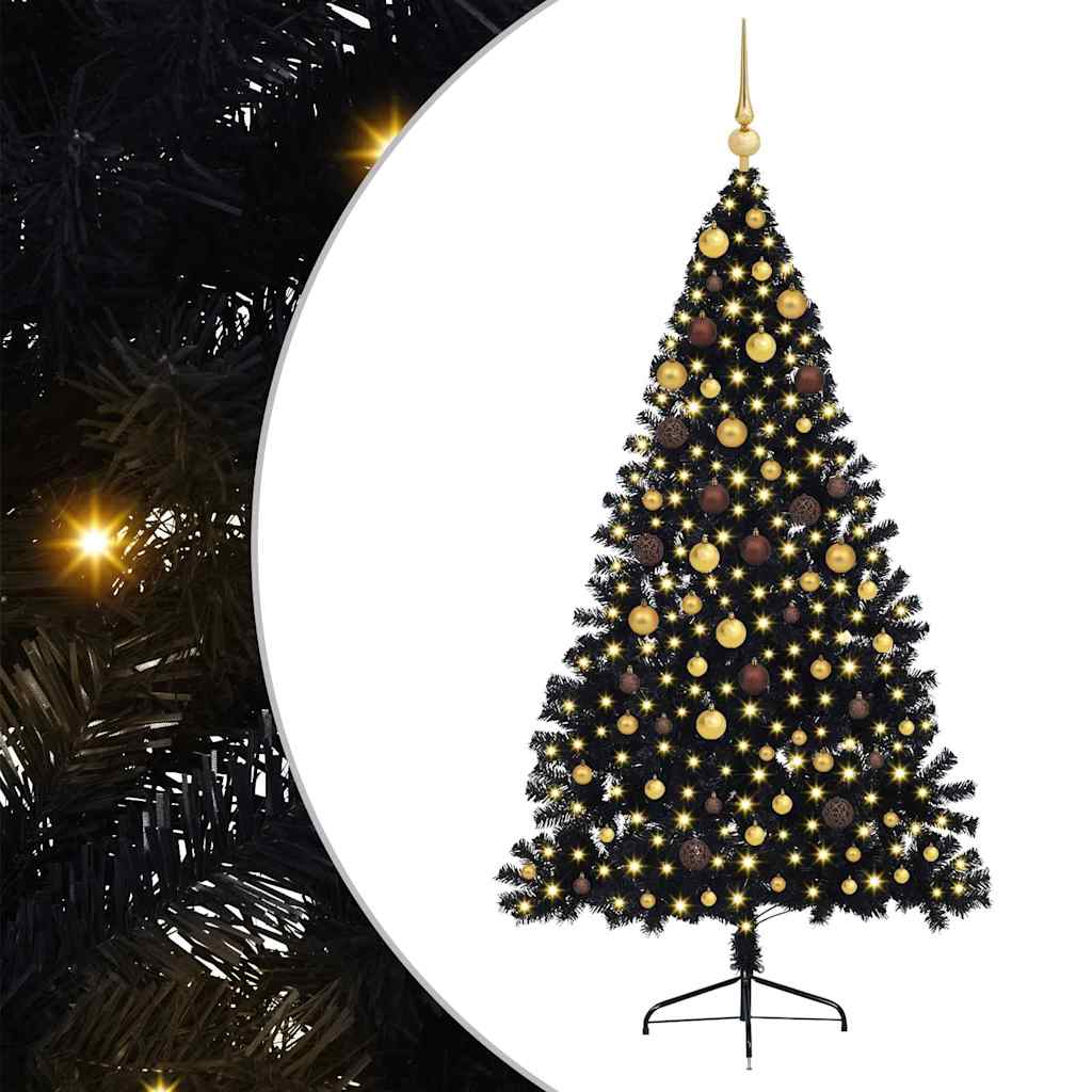 Künstlicher vorbeleuchteter Weihnachtsbaum Schwarz 210 cm PVC