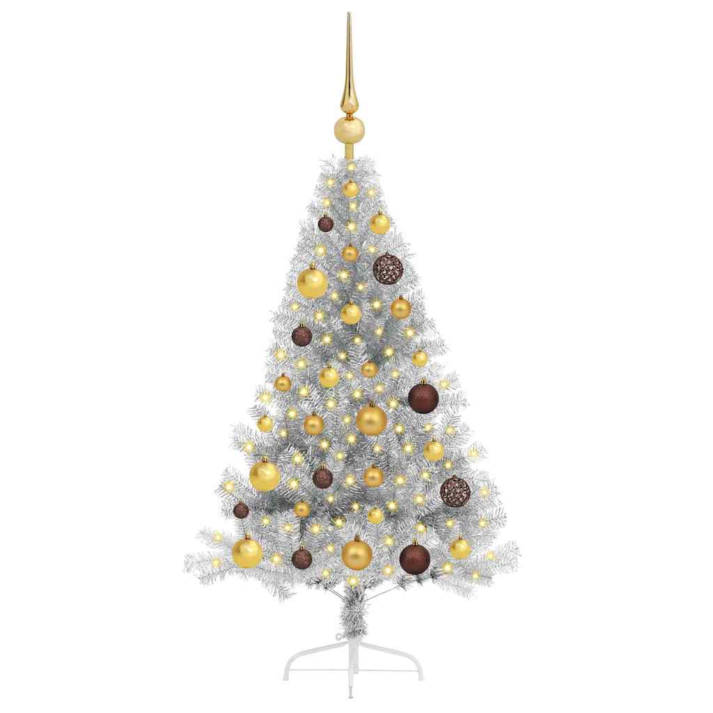 Künstlicher vorbeleuchteter Weihnachtsbaum Silber 120 cm PET