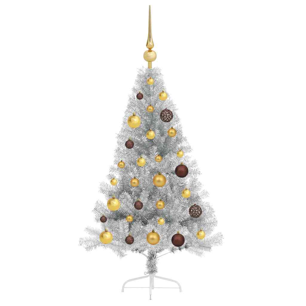 Künstlicher vorbeleuchteter Weihnachtsbaum Silber 120 cm PET