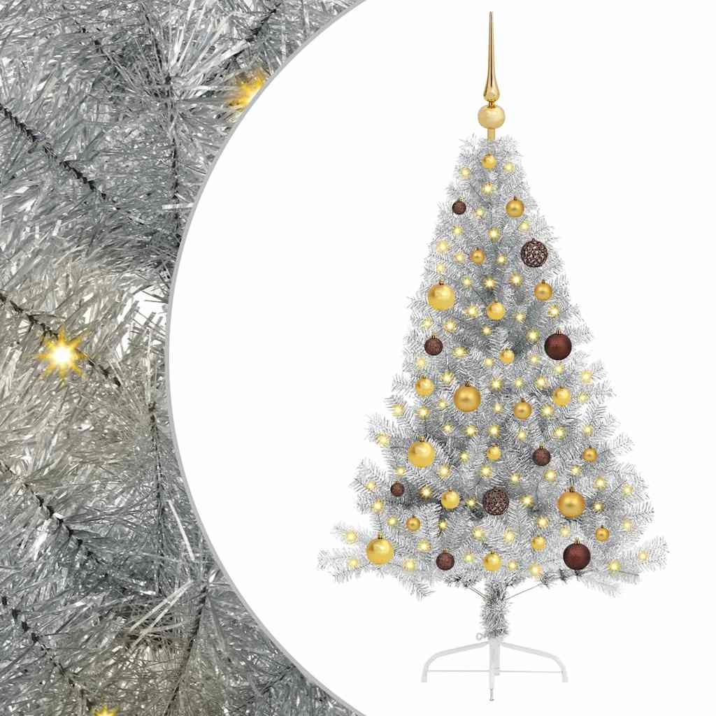 Künstlicher vorbeleuchteter Weihnachtsbaum Silber 150 cm PET