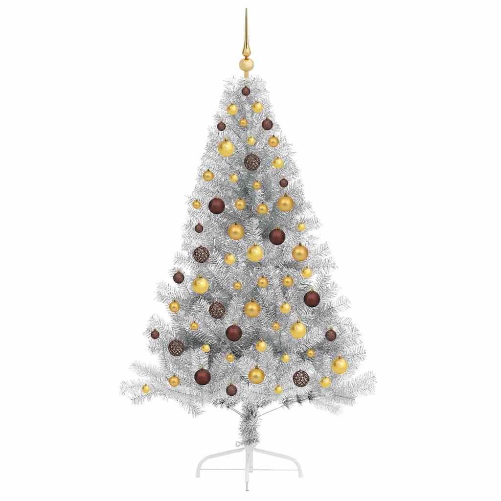 Künstlicher vorbeleuchteter Weihnachtsbaum Silber 180 cm PET