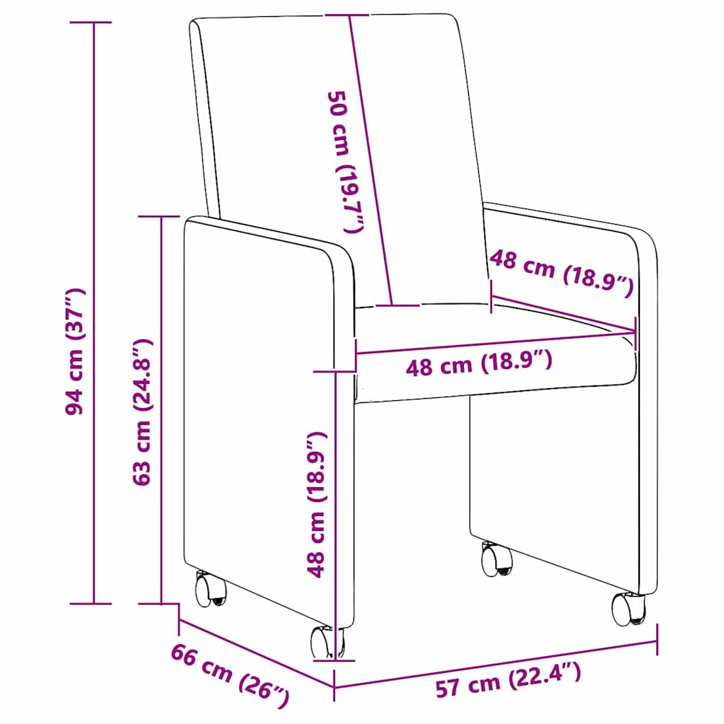 Esszimmerstühle mit Rollen 2 pcs Dunkelgrau 57 x 66 x 94 cm