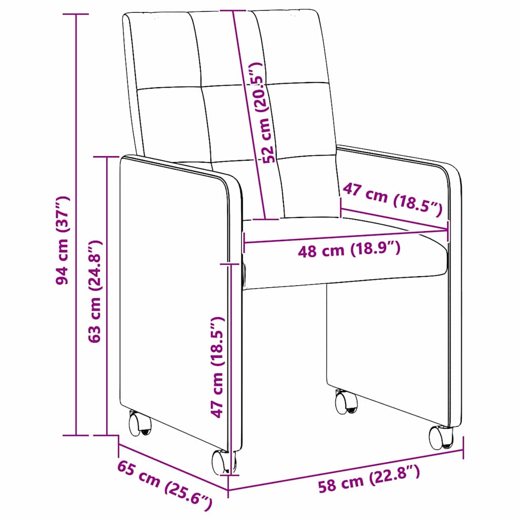 Esszimmerstühle mit Rollen 2 pcs Dunkelgrau 58 x 65 x 94 cm