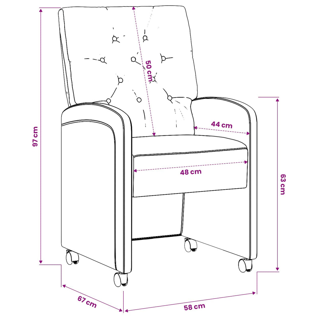 Esszimmerstühle mit Rollen 2 pcs Hellgrau 58 x 67 x 97 cm