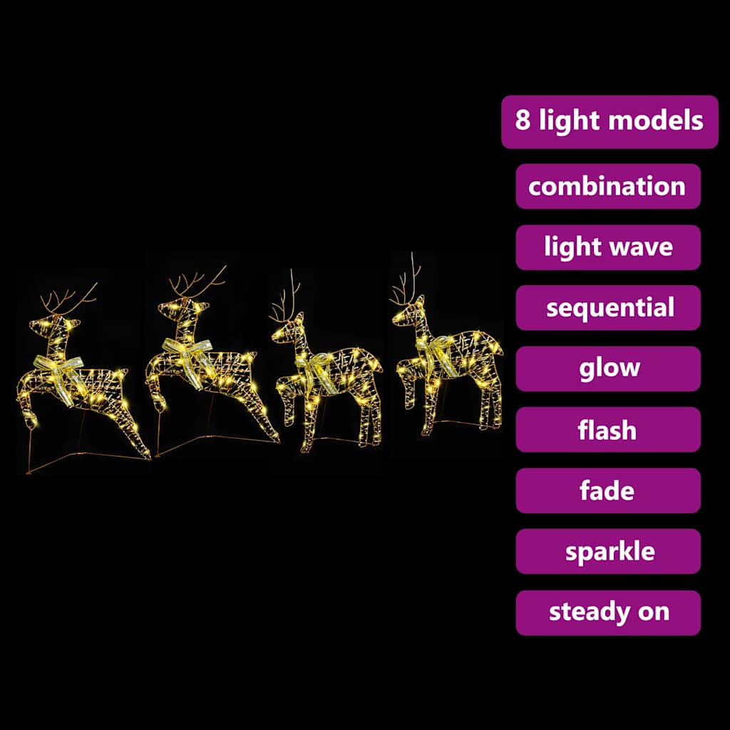 LED Rentiere mit 80 LEDs 4 pcs Gold PET